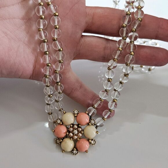 Signed J Crew Gold Tone Glass Bead Rhinestone Necklace 26” - Picture 1 of 13